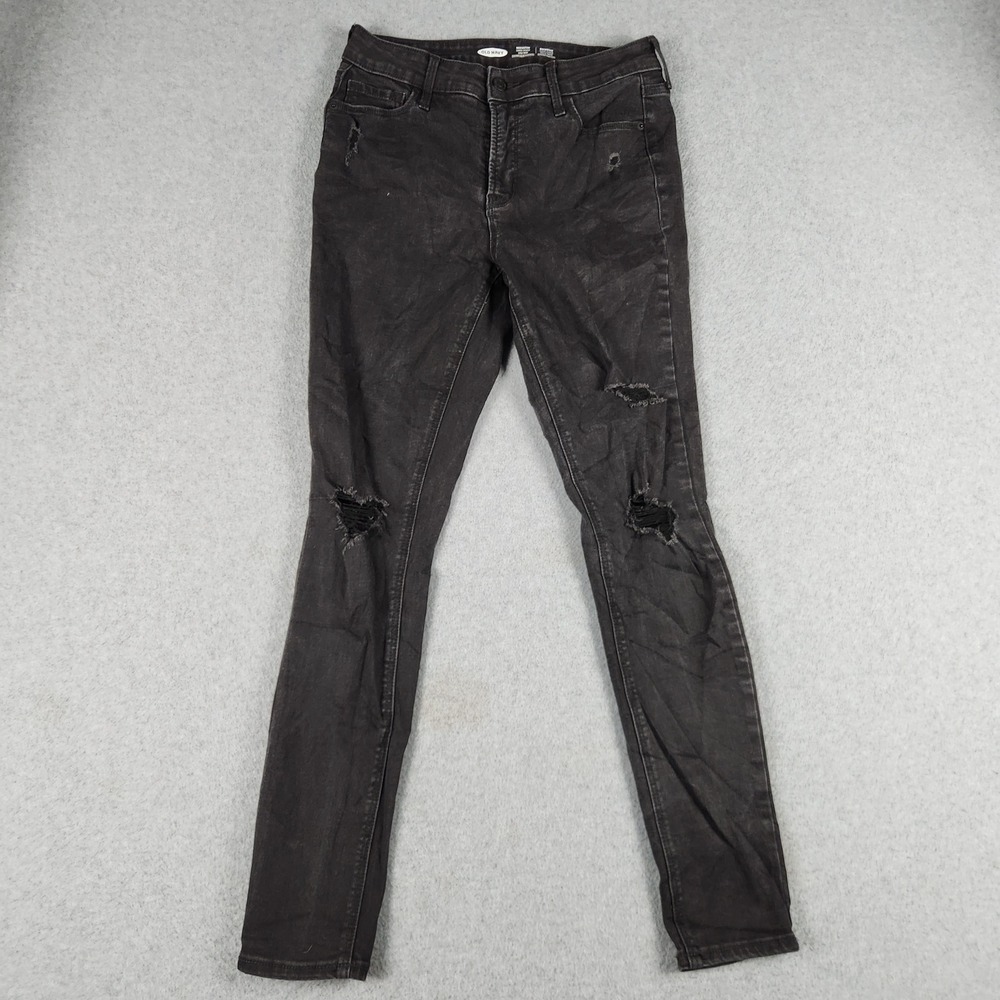 Old Navy Rockstar Super Skinny Jeans Womens 6 Black Denim High Rise Distressed